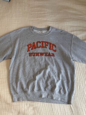Size L Pacific Sunwear Gray Crewneck Sweatshirt with Orange Chest Logo